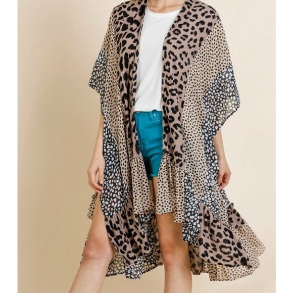 Umgee Kimonos & Yukatas Umgee Mocha Mixed Animal Print Long Kimono
